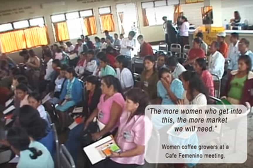 A group of cafe femenino coffee growers attending a meeting