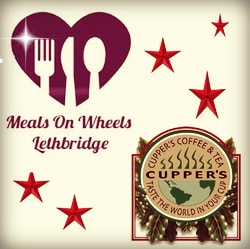 Meals on wheels heart with utensils and the Cupper's logo