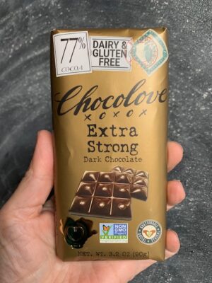 Chocolove bar with Extra Strong Dark 77% Chocolate