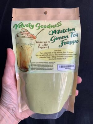 Sweet Matcha green tea frappe powder in a bag