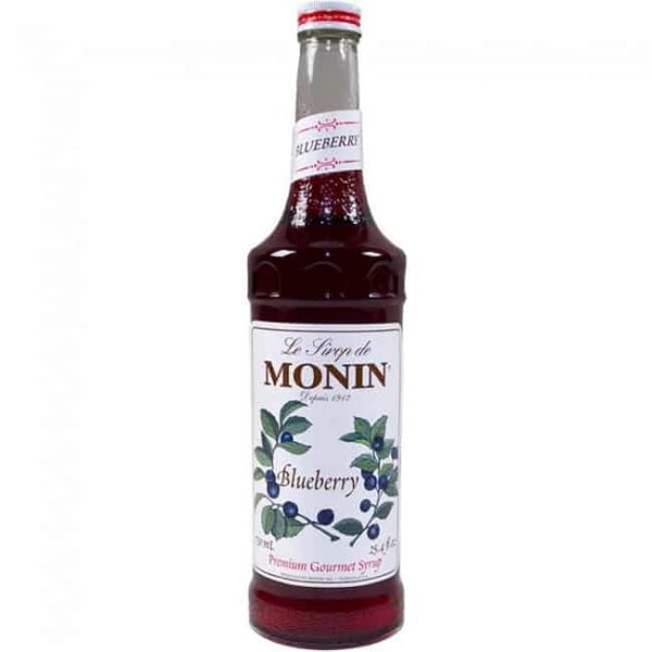 Monin blueberry syrup in glass bottle