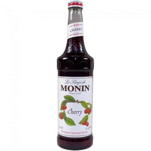 Monin cherry syrup in glass bottle