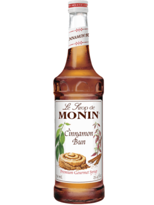 Monin cinnamon bun syrup in glass bottle