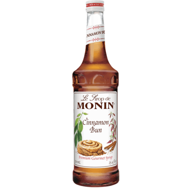 Monin cinnamon bun syrup in glass bottle