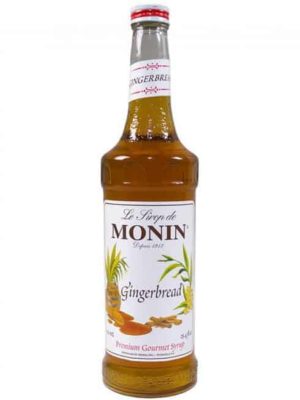 monin gingerbread syrup in glass bottle