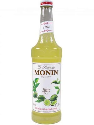 monin lime syrup in glass bottle