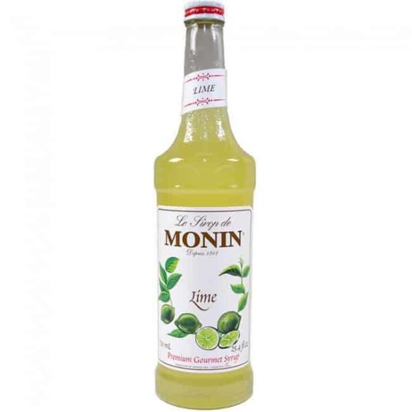 monin lime syrup in glass bottle