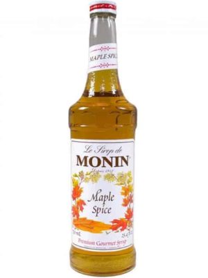 monin maple spice syrup in glass bottle