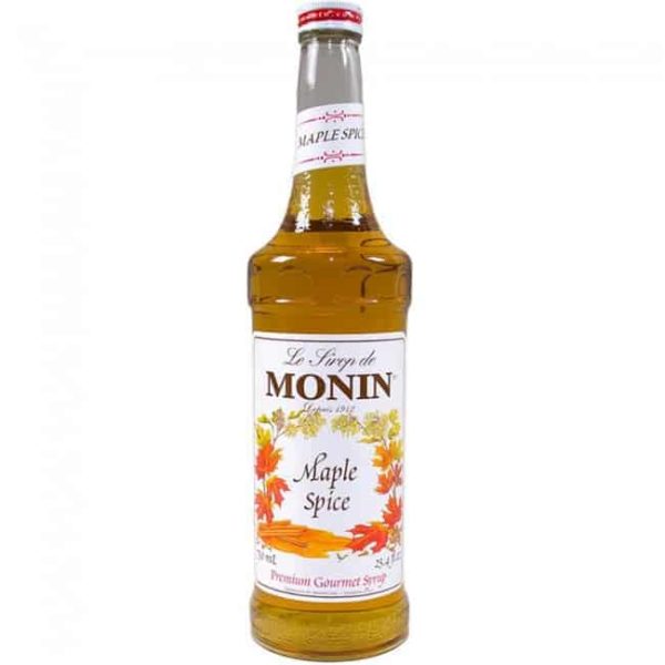 monin maple spice syrup in glass bottle