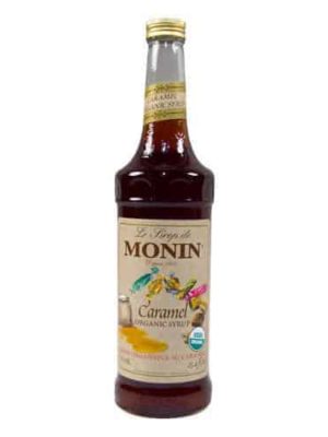 Monin Organic Caramel Syrup in glass bottle