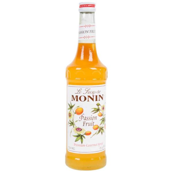 monin passion fruit syrup in glass bottle