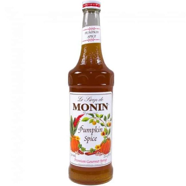 monin pumpkin spice syrup in glass bottle