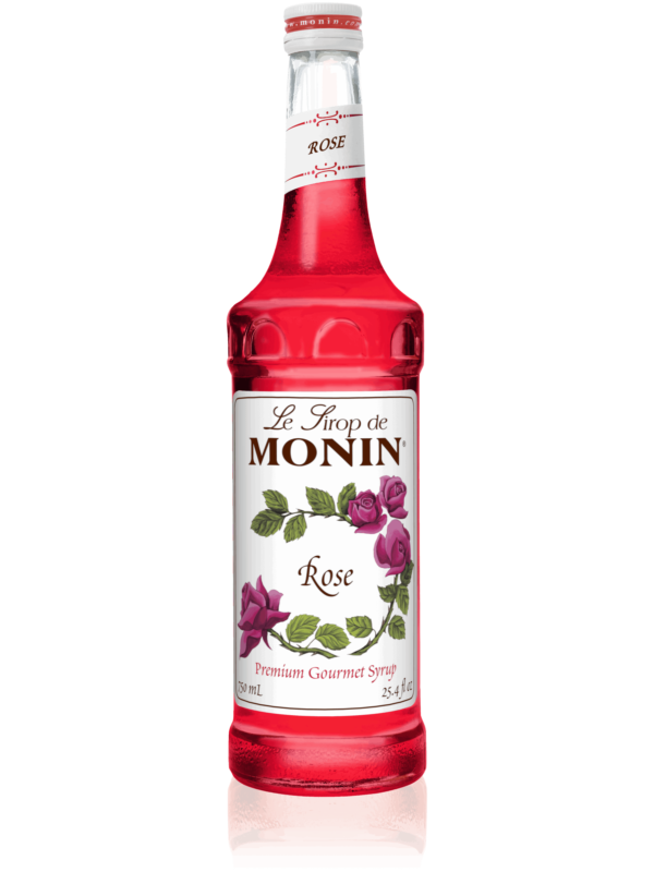 monin rose syrup in glass bottle