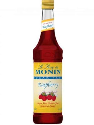 Monin Sugar free Raspberry Syrup in glass bottle