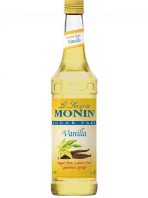 Monin sugar free vanilla syrup in glass bottle