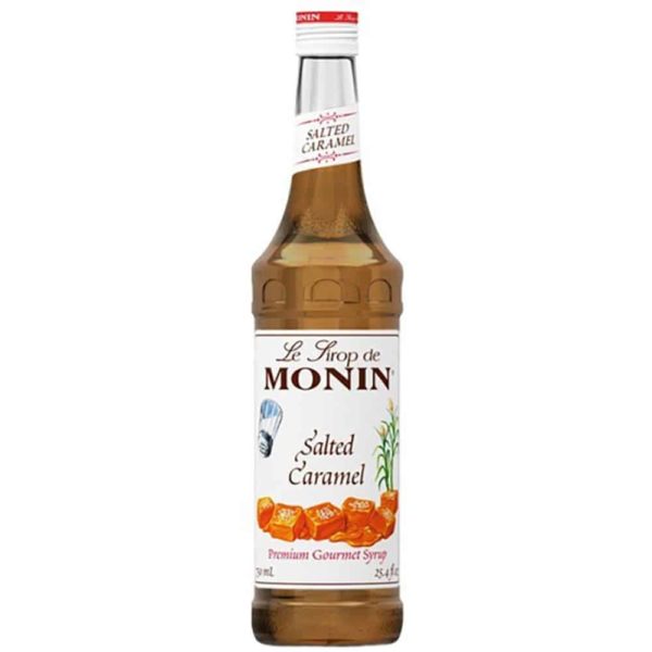 Monin salted caramel syrup in glass bottle