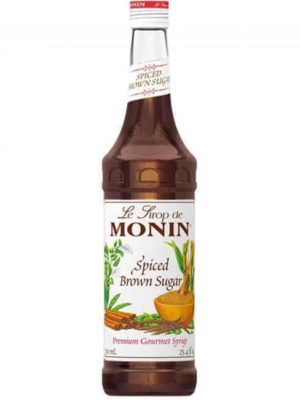 monin spiced brown sugar syrup in glass bottle