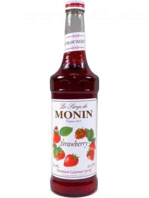 Monin strawberry syrup in glass bottle