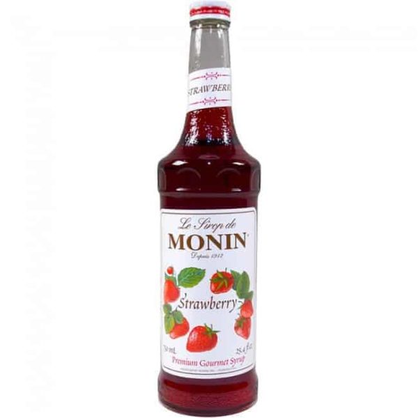 Monin strawberry syrup in glass bottle