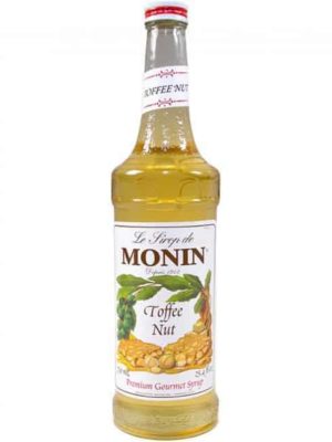 Monin Toffee nut syrup in glass bottle