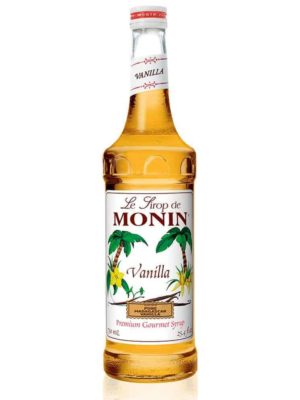 Monin vanilla syrup in glass bottle