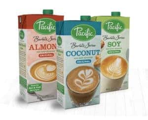 Pacific Alternate Milks Barista series non-dairy almond coconut soy milk cartons