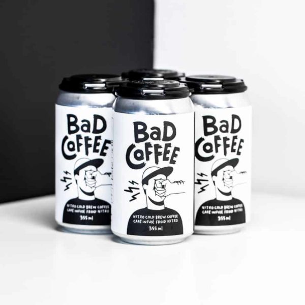 four bad coffee nitro brew black white cans