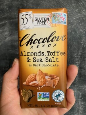 Chocolove bar with Almonds & Sea Salt in 55% Dark Chocolate