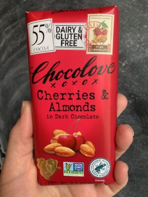 Chocolove bar with Cherries & Almonds in 55% Dark Chocolate