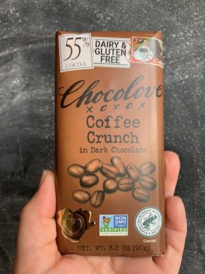 Chocolove bar with Coffee Crunch in 55% Dark Chocolate