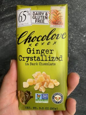 Chocolove bar of Ginger Crystalized in 65% Dark Chocolate