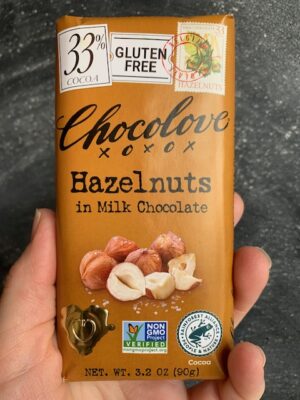 Chocolove bar with Hazelnuts in 33% Milk Chocolate