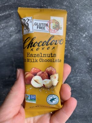 Chocolove mini bar with Hazelnuts in 33% Milk Chocolate