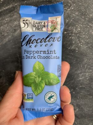 Chocolove mini bar with Peppermint in 55% Dark Chocolate