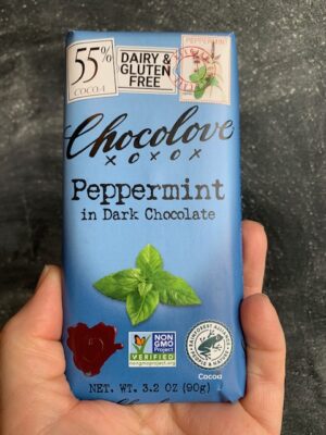 Chocolove bar with Peppermint in 55% Dark Chocolate