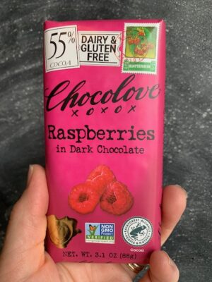 Chocolove bar with Raspberries in 55% Dark Chocolate