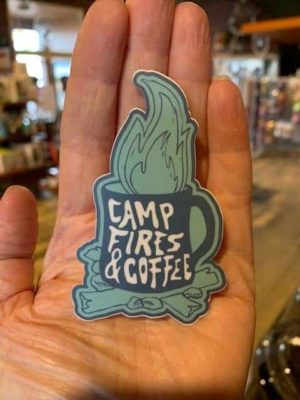 Vinyl waterproof sticker decal campfire coffee