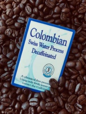 decaf Colombian swiss water coffee logo