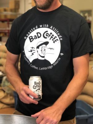 Black BAD Coffee T-Shirt with the bad coffee logo on the front