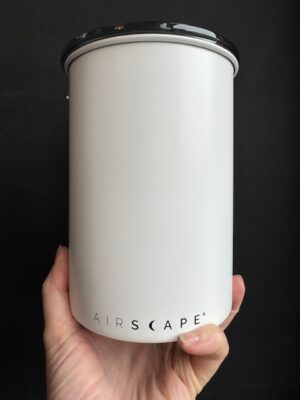 7 inch tall Matte White Airscape that holds 1lb of coffee