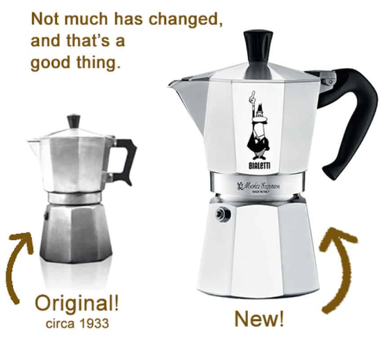 Original bialetti and a modern bialetti moka pot