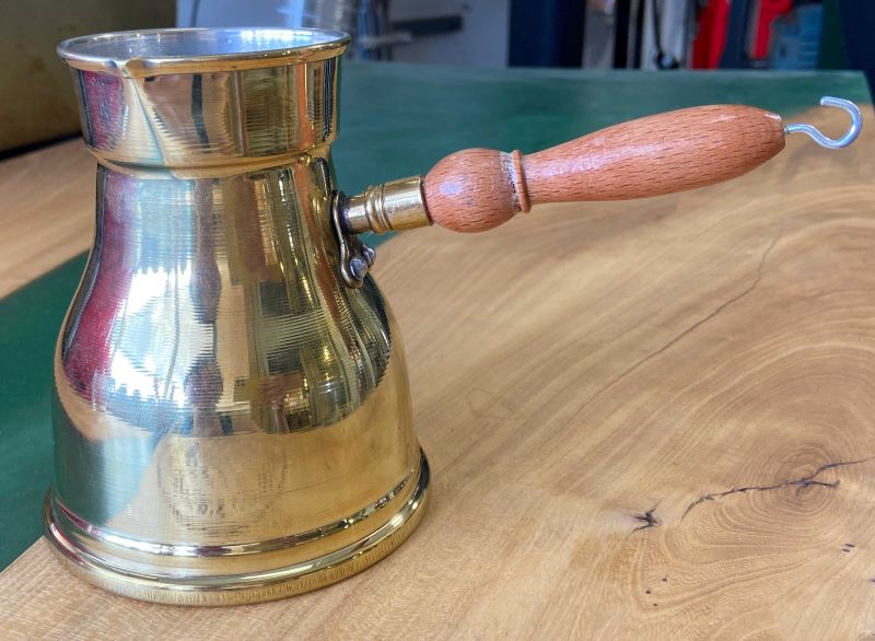 Brass Turkish ibrik coffee brewer with wood handle