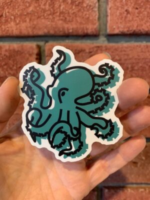 vinyl sticker of a blue-green octopus