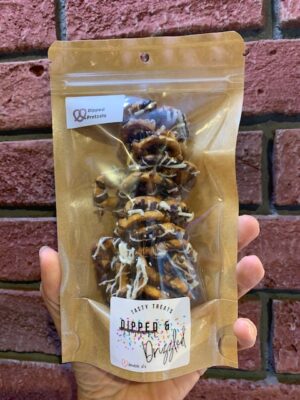 Chocolate drizzled pretzels by Dipped & Drizzled