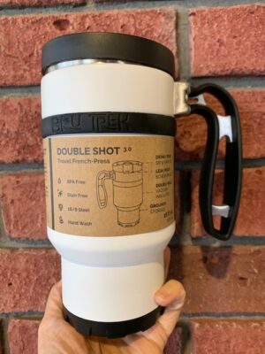 Double Shot Bru-Stop French Press Travel Mug in Snowflake white