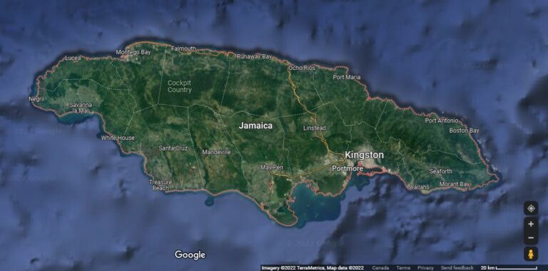 Map of the island of Jamaica