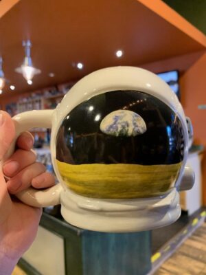 Apollo 11 Moon landing mug front astronaut helmet with Earth reflecting in his visor