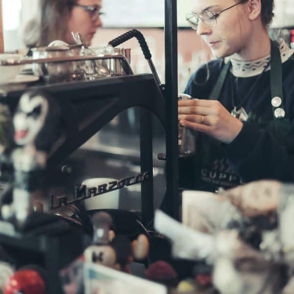 Baristas using the Espresso Machine at Cuppers, La Marzocco