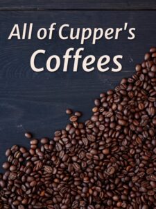 All of cuppers coffees on a dark blue background