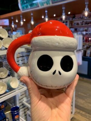 NBC Nightmare Before Christmas Jack Skellington head with santa hat, coffee mug